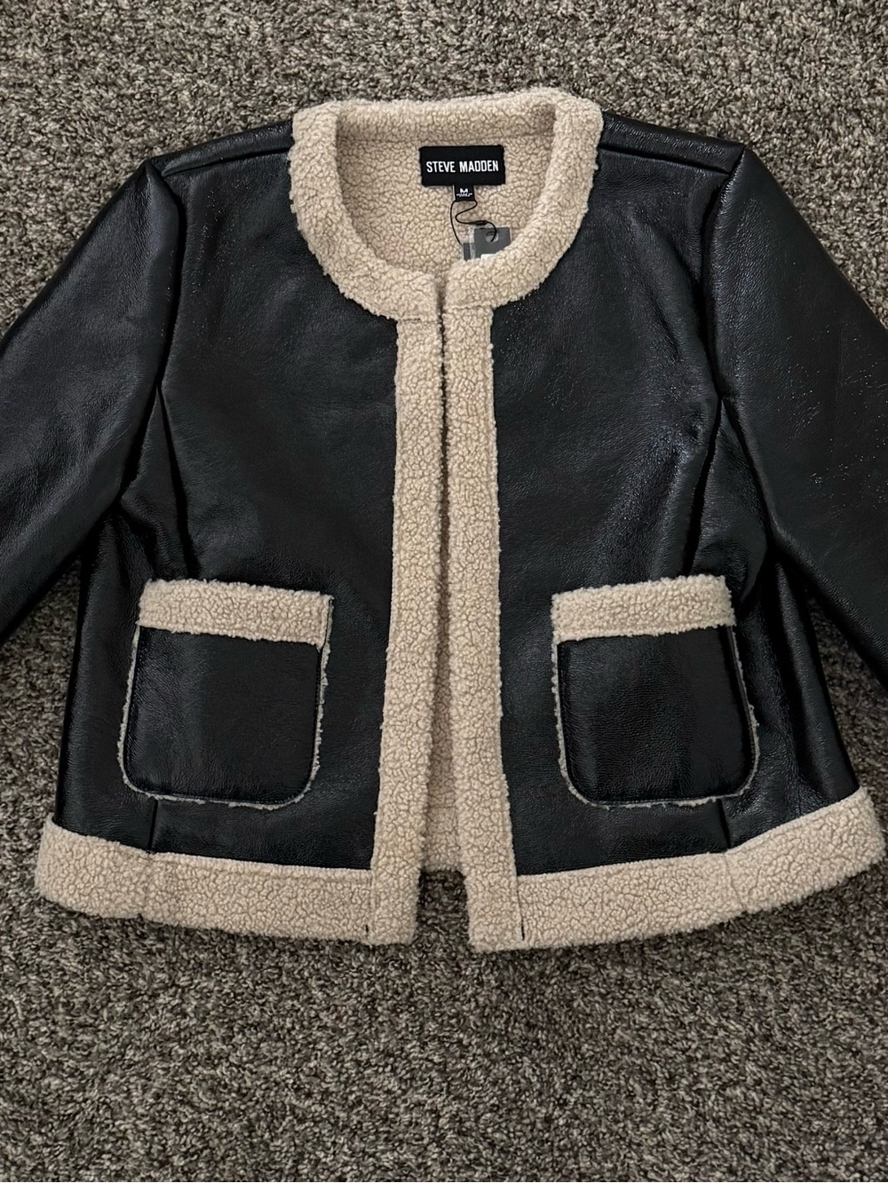 Steve Madden Black Jacket with Cream Shearling Trim